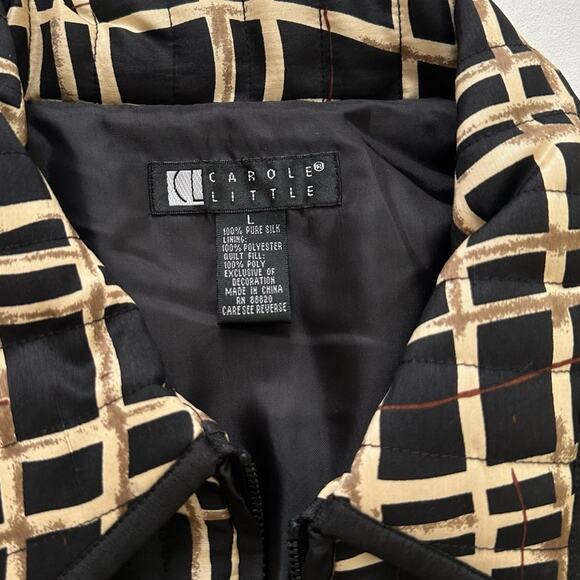 Carole Little Jacket Silk Quilted Black Tan Gold Sequin Bling Zip Front Large - Picture 2 of 11